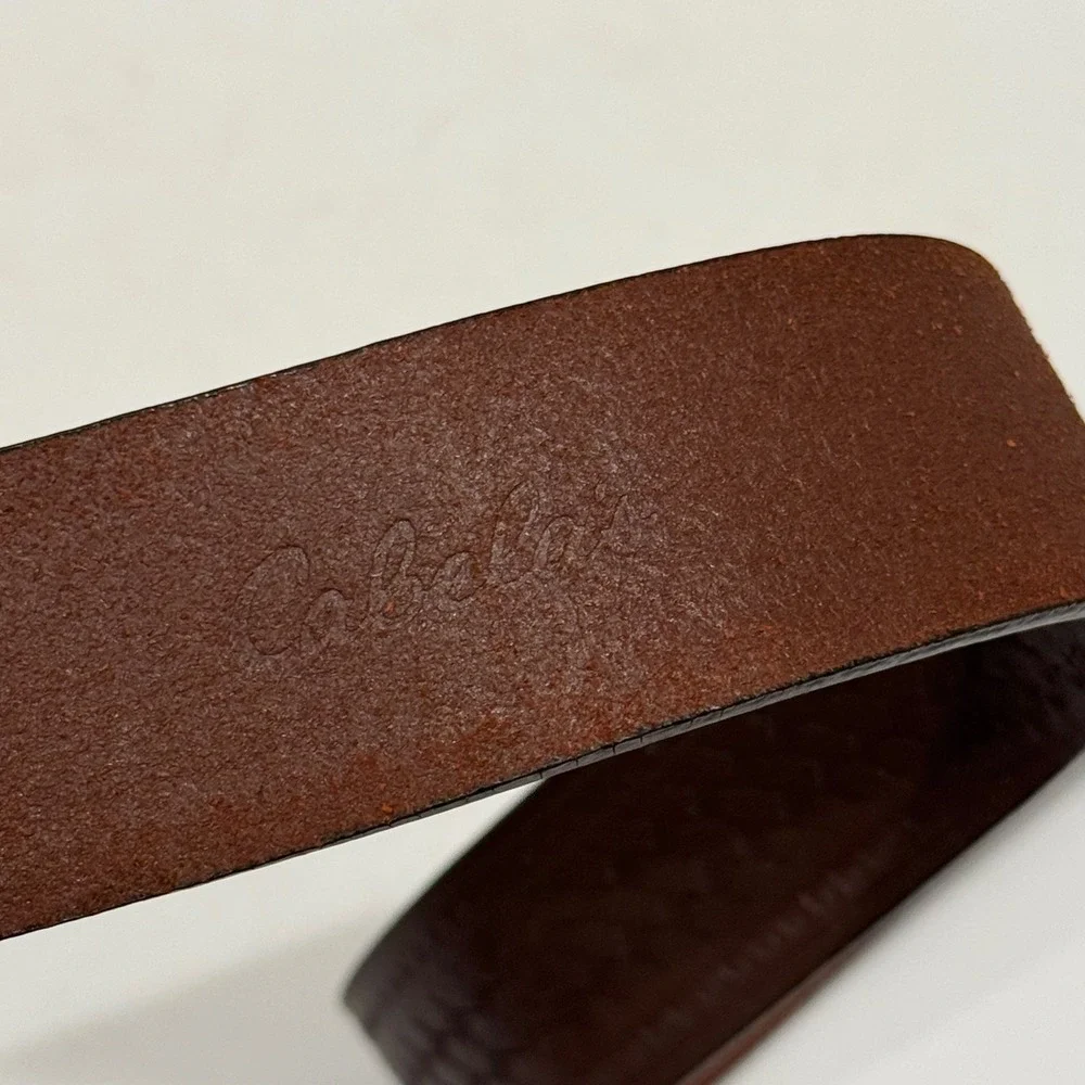 Cabelas Leather Belt Men 42 Brown Basketweave Tooled Western Rodeo Ranger Style